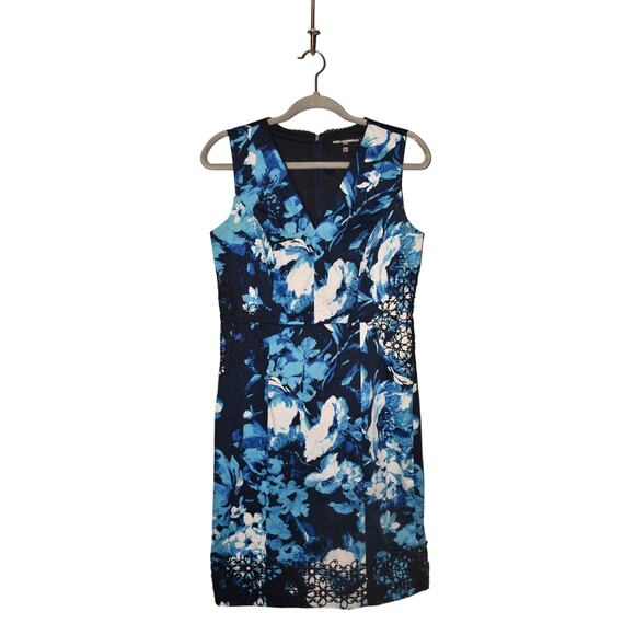 KARL LAGERFELD PARIS $140 Lace Trim Floral Poplin Sheath Dress Size‎ 6 - Picture 1 of 4